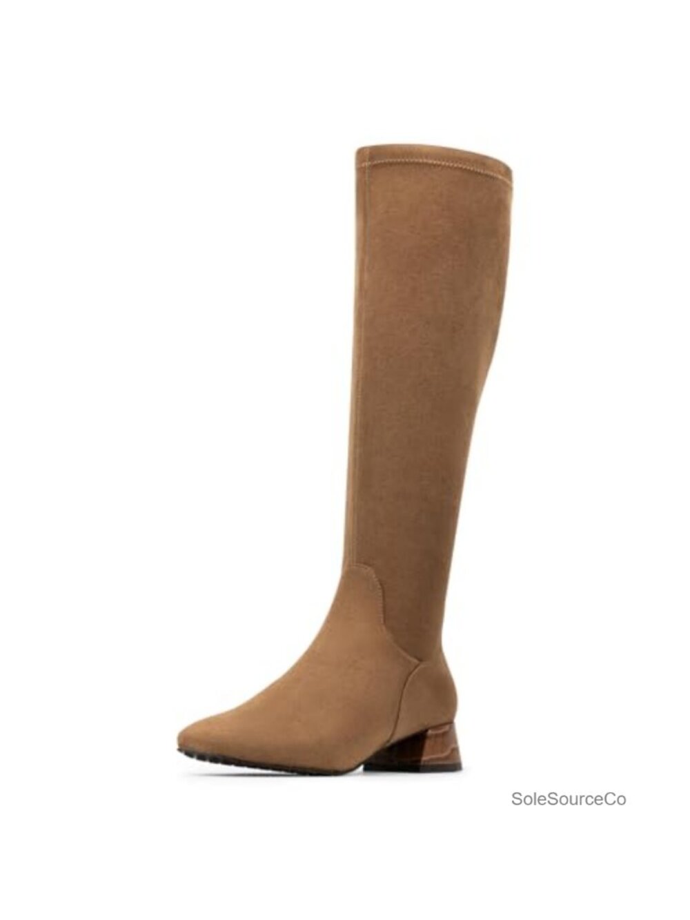Womens Knee High Stretch Suede Boots Square Toe Block Heel Zip Memory Foam